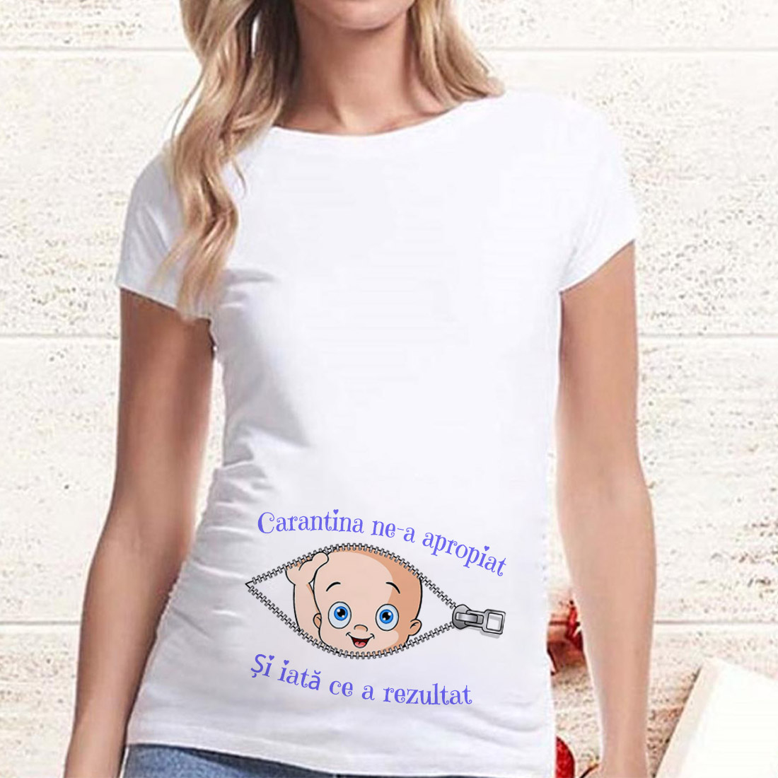 Tricou gravide personalizat Carantina apropiat Uniq-gift.ro